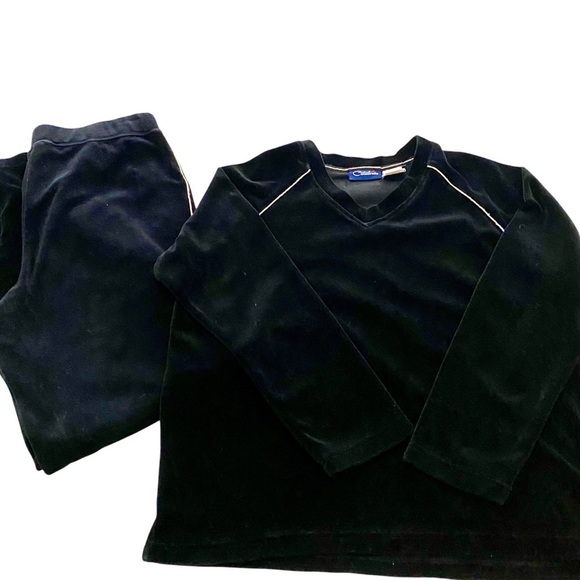 Vintage Catalina 2-pc Black Velour Track Suit Large V-neck Sweatshirt Pants Set - Picture 4 of 15
